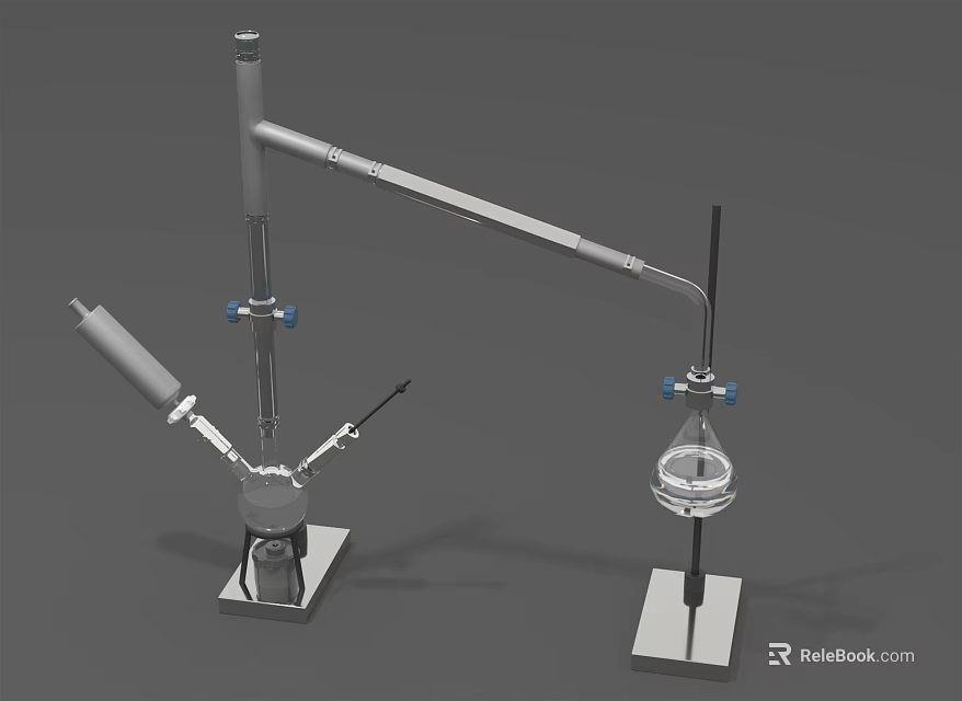 Scientific Laboratory Experimental Setup With Condenser Flask Retort Stand And Clamps 3d model 