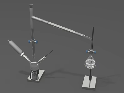Scientific Laboratory Experimental Setup With Condenser Flask Retort Stand And Clamps 3d model