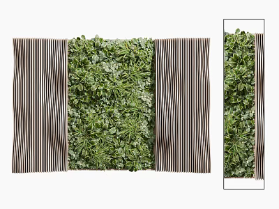 Modern Green Plant Wall Decorated with Wooden Strips and Fresh Foliage 3d model