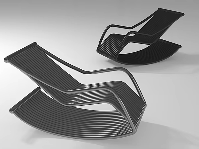 Black Modern Rocking Leisure Chairs With Sleek Lines And Striped Surface 3d model