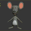 3D Animated Game Movie Character Gray Mouse Large Pink Ears White Belly Standing Smiling Pose