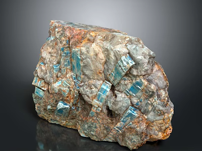 Wood Stone Natural Mineral With Blue Crystal Inclusions And Rough Surface Texture 3d model