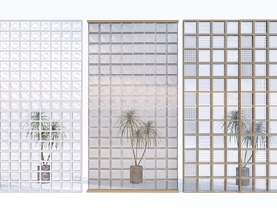 Three Different Styles Glass Room Dividers With Potted Plants In Background 3d model