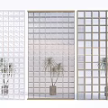 Three Different Styles Glass Room Dividers With Potted Plants In Background