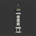 Detailed Tower Model With Multi Level Structure Black White Design And Red Top