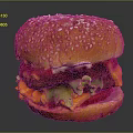 Delicious Juicy Cheeseburger With Sesame Bun Fresh Lettuce Tomato And Bell Peppers