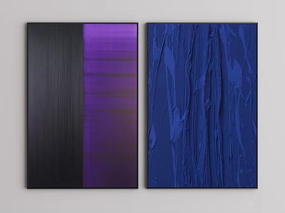 Abstract Oil Paintings With Black Purple Gradient Vertical Stripes And Deep Blue Textured Brushstrokes 3d model