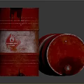 Red Oil Drums With Logo One Upright And One Tilted On Dark Background 3d model