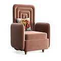 Brown Single Sofa With Velvet Upholstery Armrests Wooden Legs And Fruit Pattern Pillow