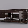 Classic Dark Wood Desk With Carved Patterns Drawers And Openwork Decorations 3d model