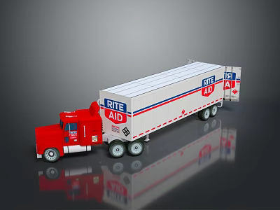 RITE AID Red And White Truck With Trailer Model Design And Reflection 3d model