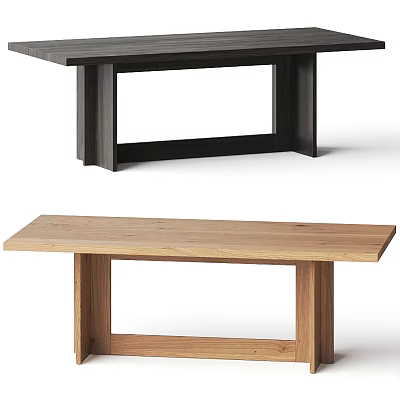 Black And Natural Wooden Dining Tables With Minimalist Modern Design 3d model