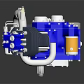 Automotive Parts Blue And White Mechanical Components With Multiple Circular Parts And Pipes