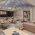 Modern Chinese Teahouse Bright Interior With Skylight And Wooden Furniture