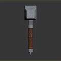 Fantasy War Hammer With Silver Head Golden Ornament And Red Textured Handle