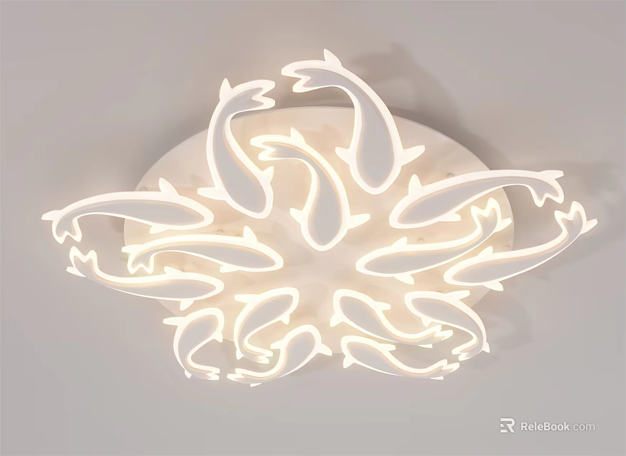 Unique Modern White Illuminated Ceiling Light with Fish Shaped Decorative Design 3d model 
