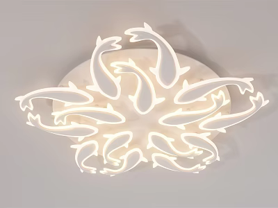 Unique Modern White Illuminated Ceiling Light with Fish Shaped Decorative Design 3d model