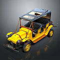 Yellow Vintage Open Top Convertible Car With Worn Black Seats Classic Design