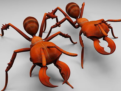 Two Orange Reptiles With Large Pincers And Ant Like Features In 3D Rendering 3d model