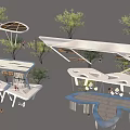 Modern Creative Outdoor Pergola Designs With Trees And People In Landscape
