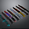 Colorful Neon Bladed Knives With Black Handles Arranged In A Row