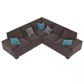 Brown Corner Sofa With Striped Pillows And Detailed Size Dimensions 3d model