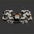 Futuristic White And Orange Sci Fi Aircraft With Mechanical Wings And Engines