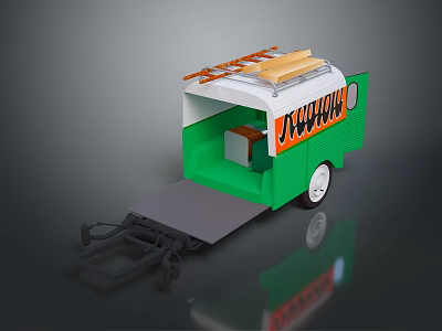 Green Taco Food Trailer with Orange Roof TACO HUB Sign and Ramp Entrance 3d model