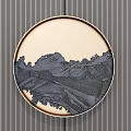 Circular Framed Abstract Art With Textured Terrain Design Against Striped Background 3d model