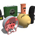 Cute Decorative Ornament Set With Piggy Bank No Face Figure And Colorful Containers
