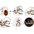 Modern Artistic Wall Decor with Oval Circular Frames White Brown Black Metallic Lines 3d model