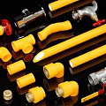 Various Blue Plumbing Pipes And Fittings With Plastic Tubes Metal Valves And Connectors