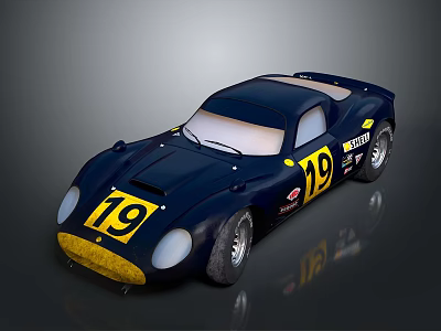 Blue Classic Racing Car With Yellow Number 19 And Streamlined Design 3d model
