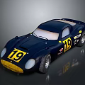 Blue Classic Racing Car With Yellow Number 19 And Streamlined Design