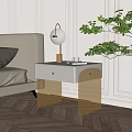 Modern Bedside Table With Marble Top Gold Accents And Lamp Near Sofa