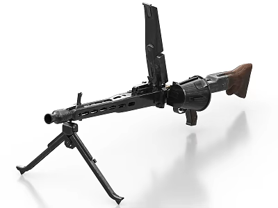 Vintage Machine Gun with Tripod Wooden Stock and Metal Components 3d model