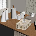 Wooden Table Top With Various Tissue Products Paper Towels And Decorative Boxes