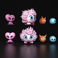 Cute Game and Movie Characters With Pink Heart Spiky Orange Cat And Blue Sphere Designs