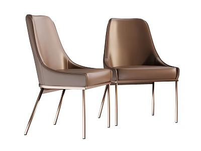 Two Modern Brown Leather Leisure Chairs With Sleek Metal Legs Design 3d model
