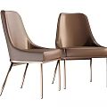 Two Modern Brown Leather Leisure Chairs With Sleek Metal Legs Design