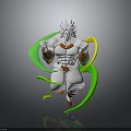 White Haired Character In Dynamic Pose With Green And Yellow Energy Creatures
