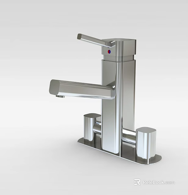 Modern Chrome Single Handle Faucet With Hot And Cold Control Knobs 3d model
