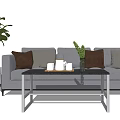 Gray Multi Seat Sofa With Mixed Color Cushions And Black Coffee Table In Living Room