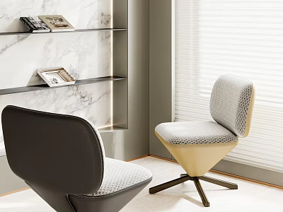 Modern Accent Chair with Black and Beige Upholstery Marble Wall Shelf and Window Blinds 3d model