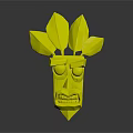 Tribal Mask Character With Colorful Feather Decorations Orange Body Green Eyes And Sharp Teeth