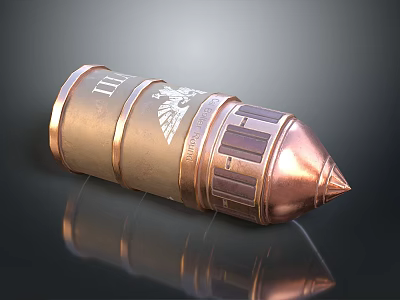 Artillery Shell Weapon With Copper Finish Engraved Eagle Emblem And Military Style Design Details 3d model