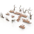 Dead Trees And Tree Roots Collection With Dry Branches On White Background 3d model