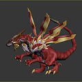 Vibrant Red Dragon With Golden Spikes And Fiery Wings Mythical Creature Design
