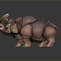 Two Purple Rhinoceros 3D Models in Cartoon Style with Smooth Surfaces and Shiny Details
