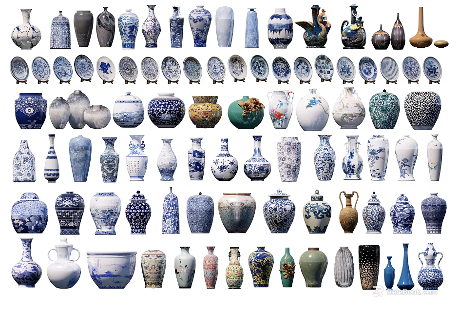 Ceramic Vessels Collection Featuring Various Shapes Traditional Patterns And Colorful Designs 3d model